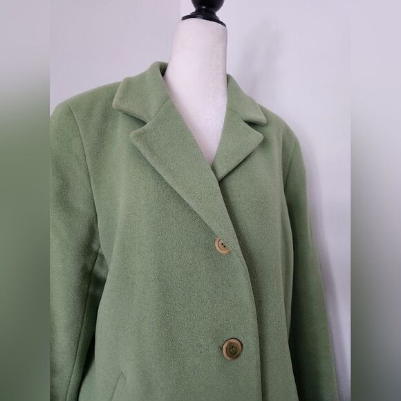 Pea Green Vintage 60s Cashmere Lambswool Peacoat Button Front Size XL - Picture 4 of 12